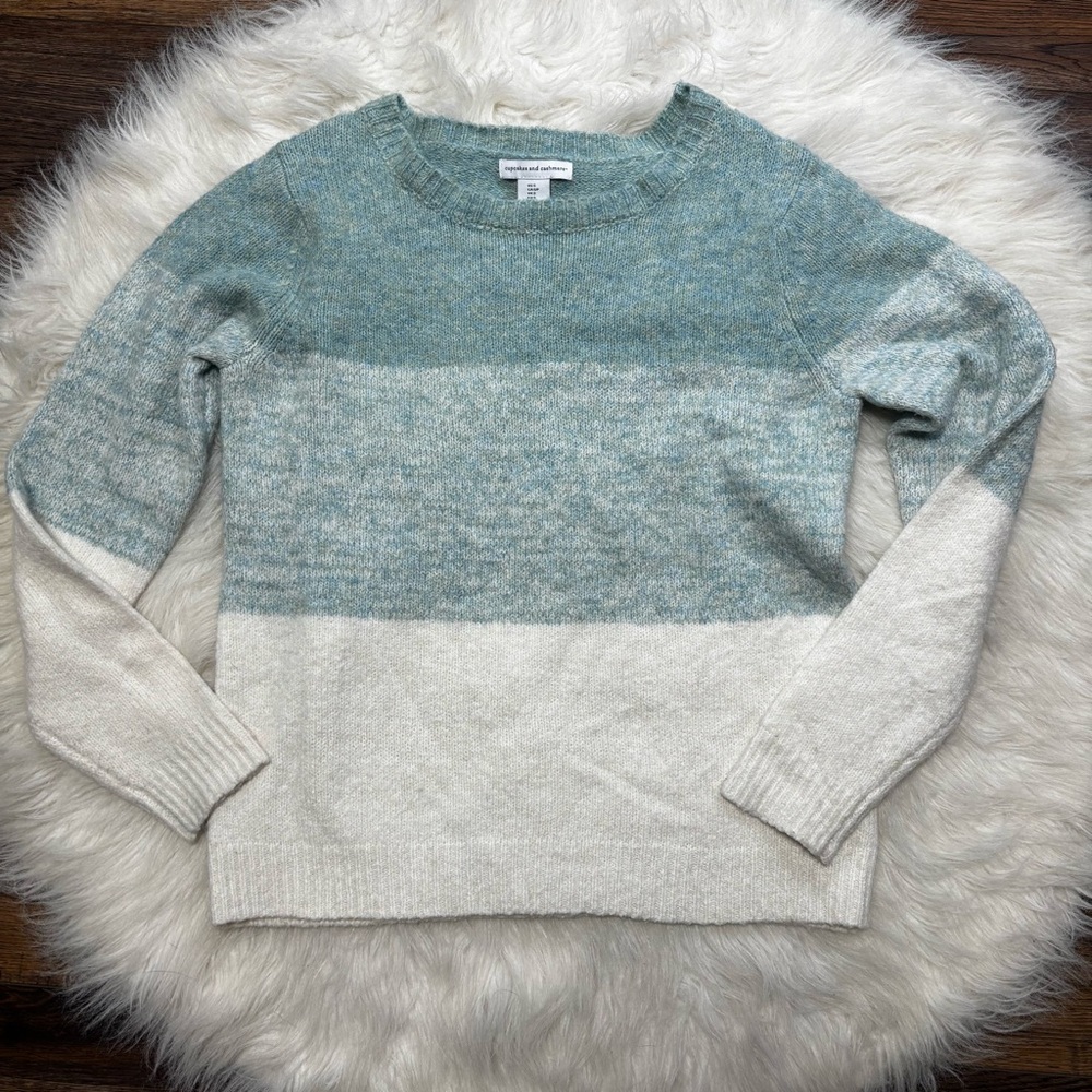 Cupcakes and Cashmere Blue and White Ombré Striped Soft Sweater Size Women’s S